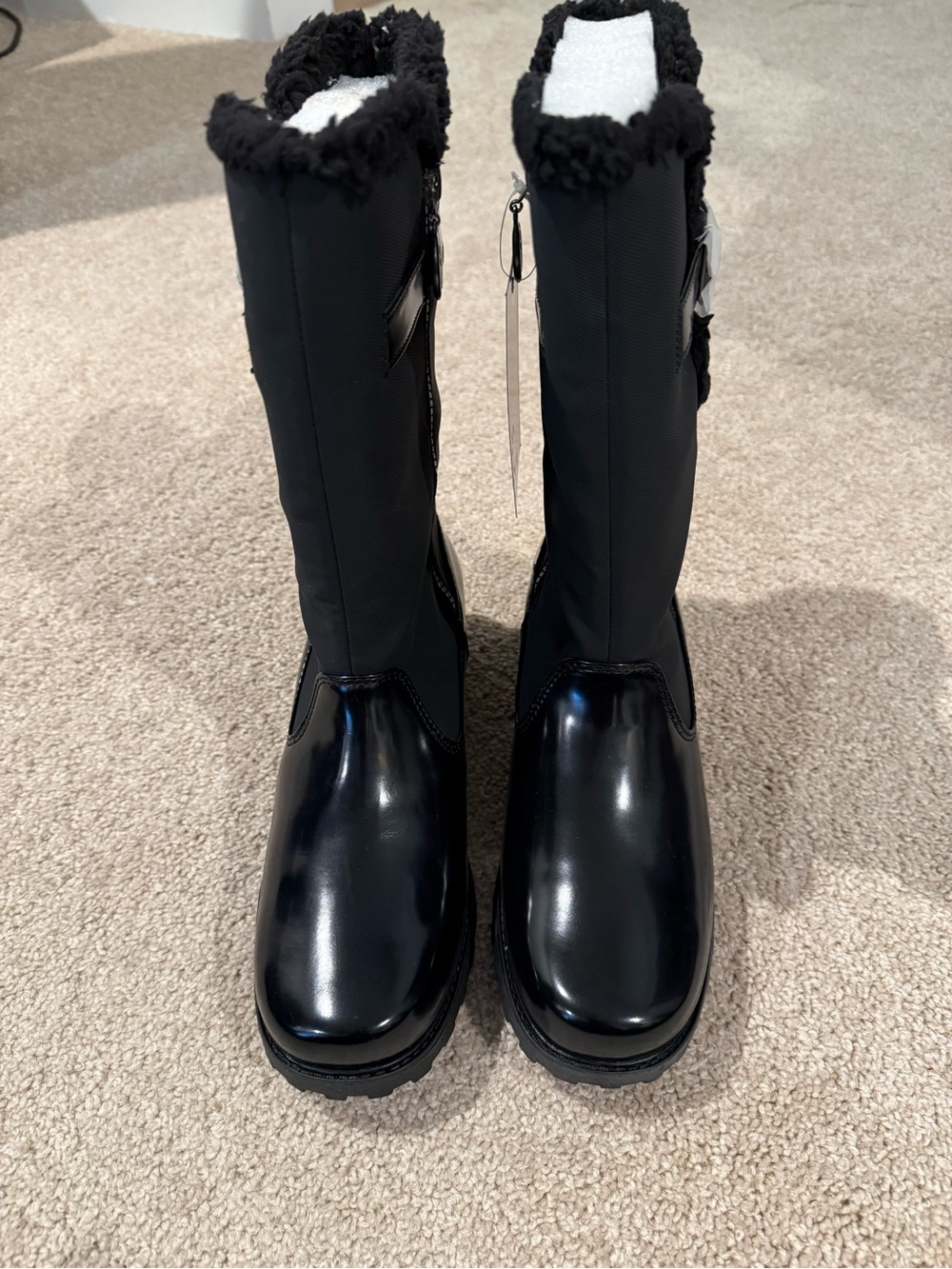 Trotters Black Tall Winter Boots with Faux-Fur Cuff